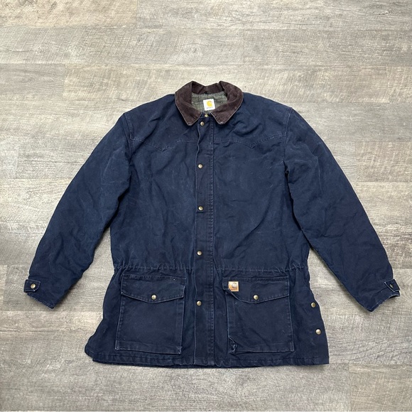 Carhartt Blue Flannel Lined Chore Barn Field Coat Mens Size 3XL C52 MDT